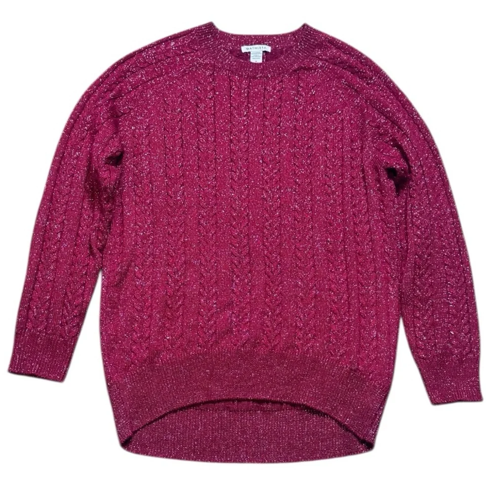 Athleta Crossroads Crew Sweater size M 984562 Decadent Red Metallic